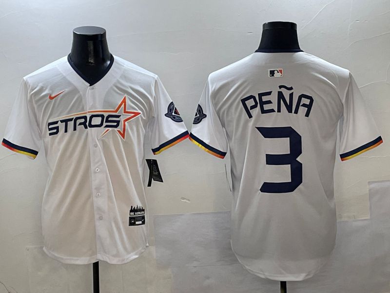 Men Houston Astros #3 Pena White three generations Joint Name Nike 2025 MLB Jersey style 1
